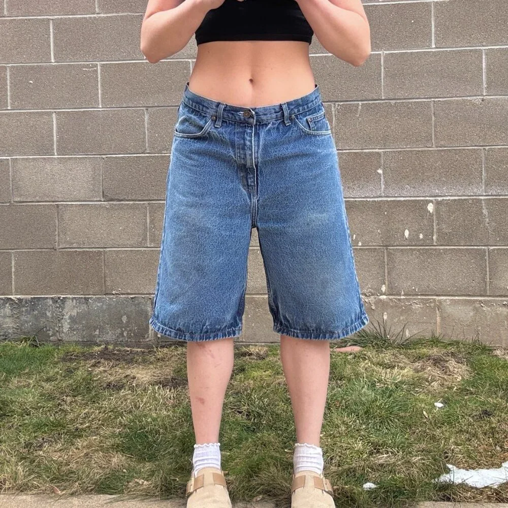 Oversized Denim Long Shorts Low Waist Vintage Size 38 WC Jean Shorts